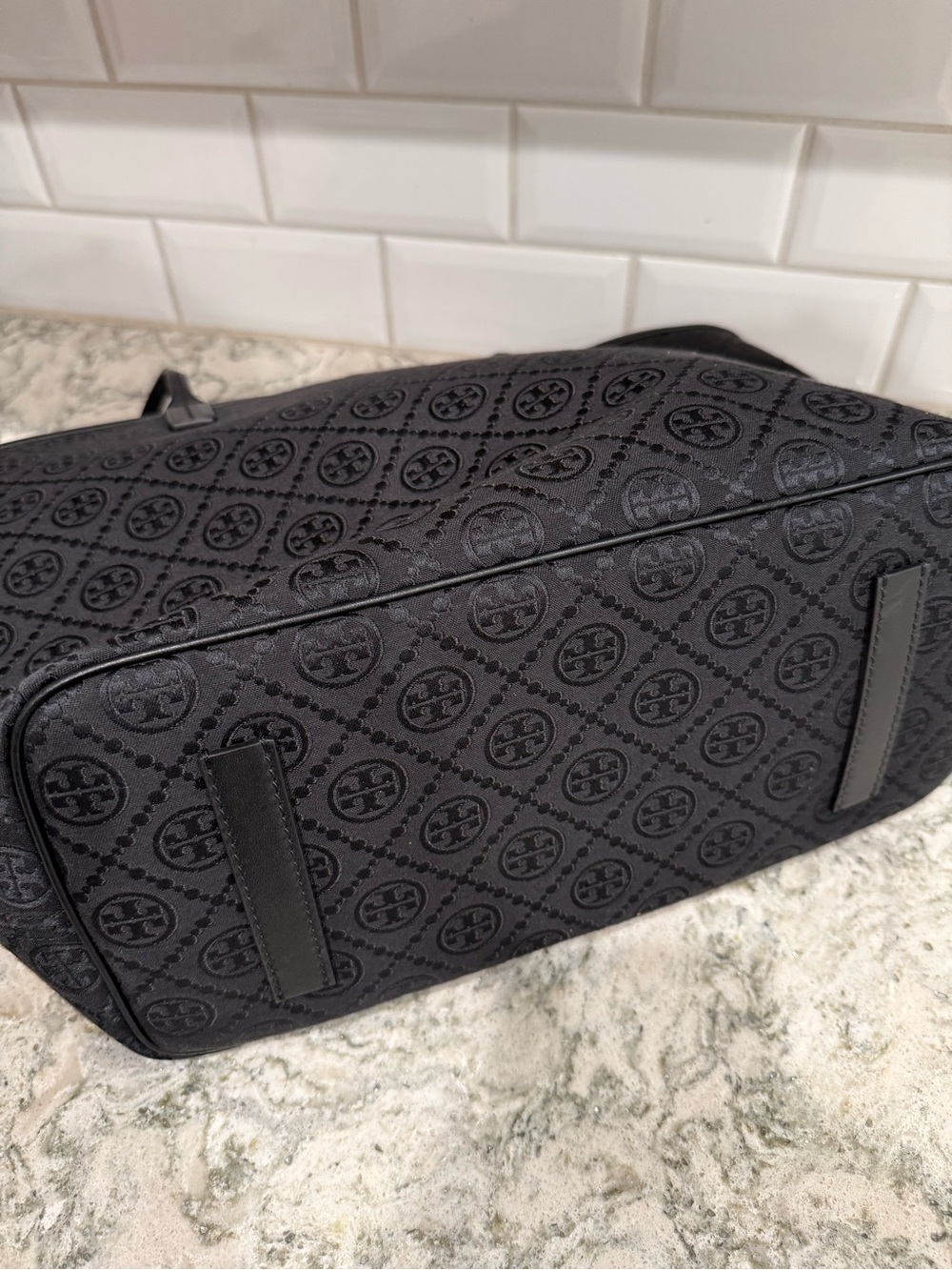 Tory Burch Black Jacquard Logo Tote with Gold Accent - Picture 4 of 7